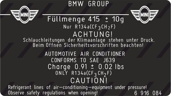 Mini 2010-2015 Air Conditioning Caution Label