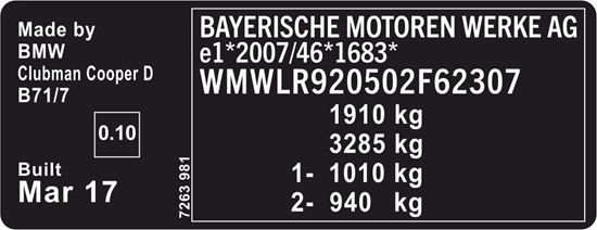 Mini F54 Clubman 2015-2024 VIN Decal / Sticker