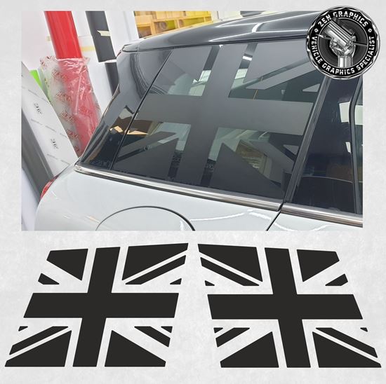 Mini F54 Clubman side quarter Glass Union Jacks Decals / Stickers