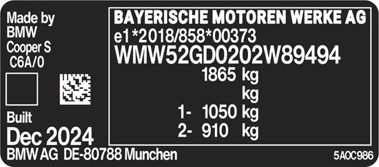 Mini F65 F66 F67 U25 Countryman VIN Decal / Sticker