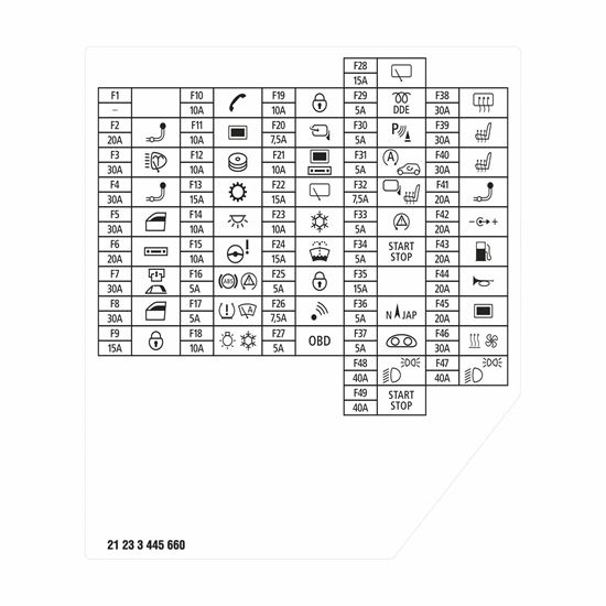 Mini R56 R55 Cooper Fuse Box Label (3445660)