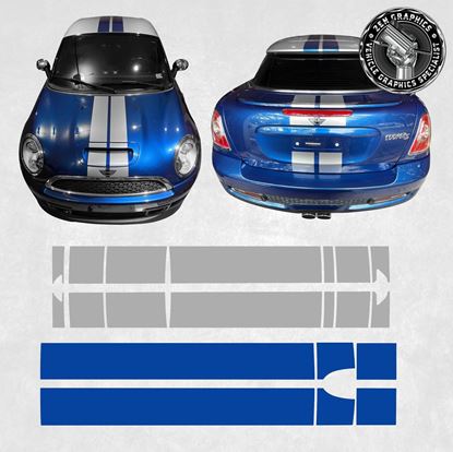Mini R58 Cooper S / Cooper over the top Stripes for Lightning Blue / Silver Roof