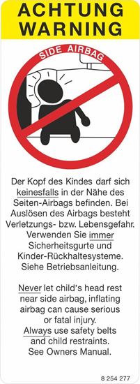 Mini side Air Bag instruction Label / Sticker